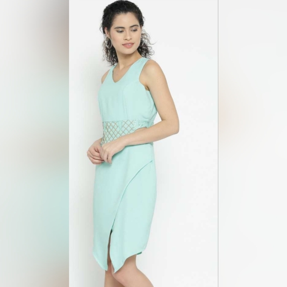 Vero Moda MARQUEE Women's Mint Green Polyester Tulip Dress. - Picture 3 of 14